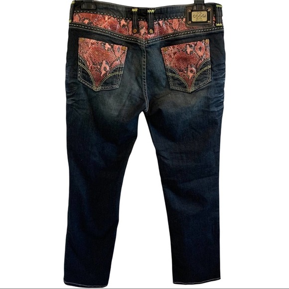 COOGI Denim - COOGI 1990s Women's Denim Jeans Red Faux Leather Snake Trim New With Tags 13/14